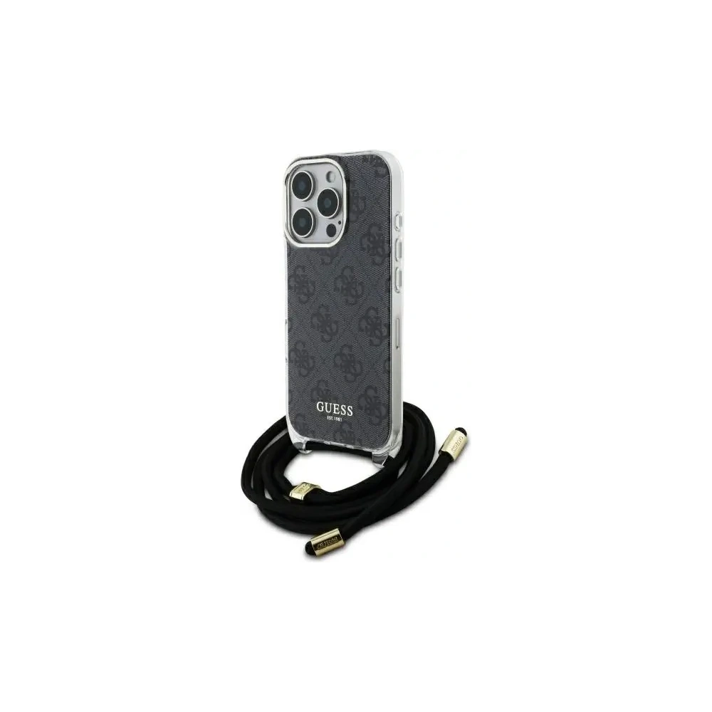 Etui Guess GUHCP16LHC4SEK Apple iPhone 16 Pro hardcase Crossbody Cord 4G Print czarny/black