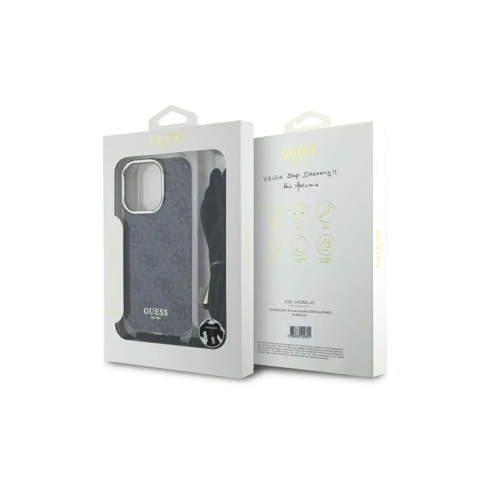 Etui Guess GUHCP16LHC4SEK Apple iPhone 16 Pro hardcase Crossbody Cord 4G Print czarny/black