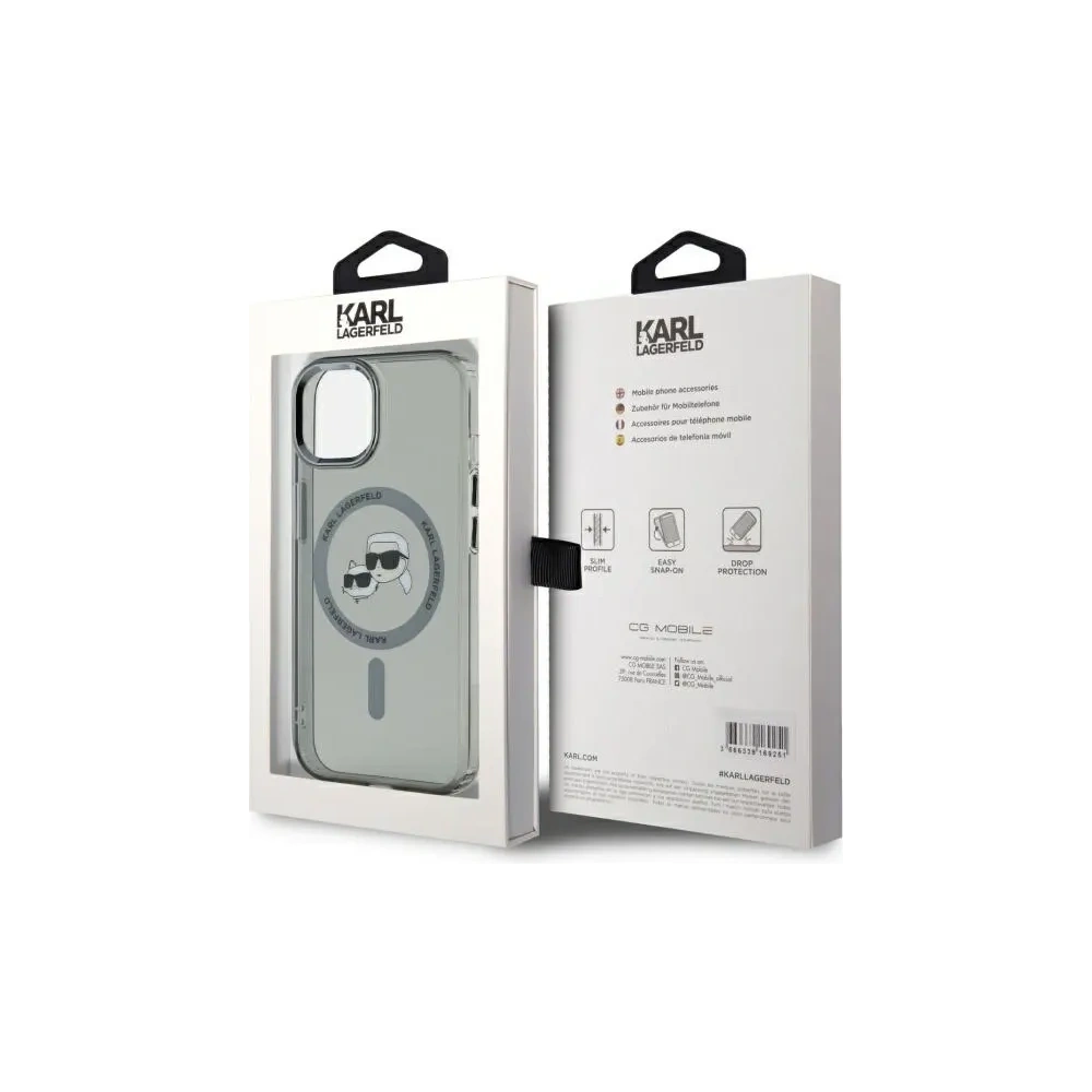 Etui Karl Lagerfeld KLHMP15SHLSKCK Apple iPhone 15 hardcase IML Metal Karl&Choupette Head MagSafe czarny/black