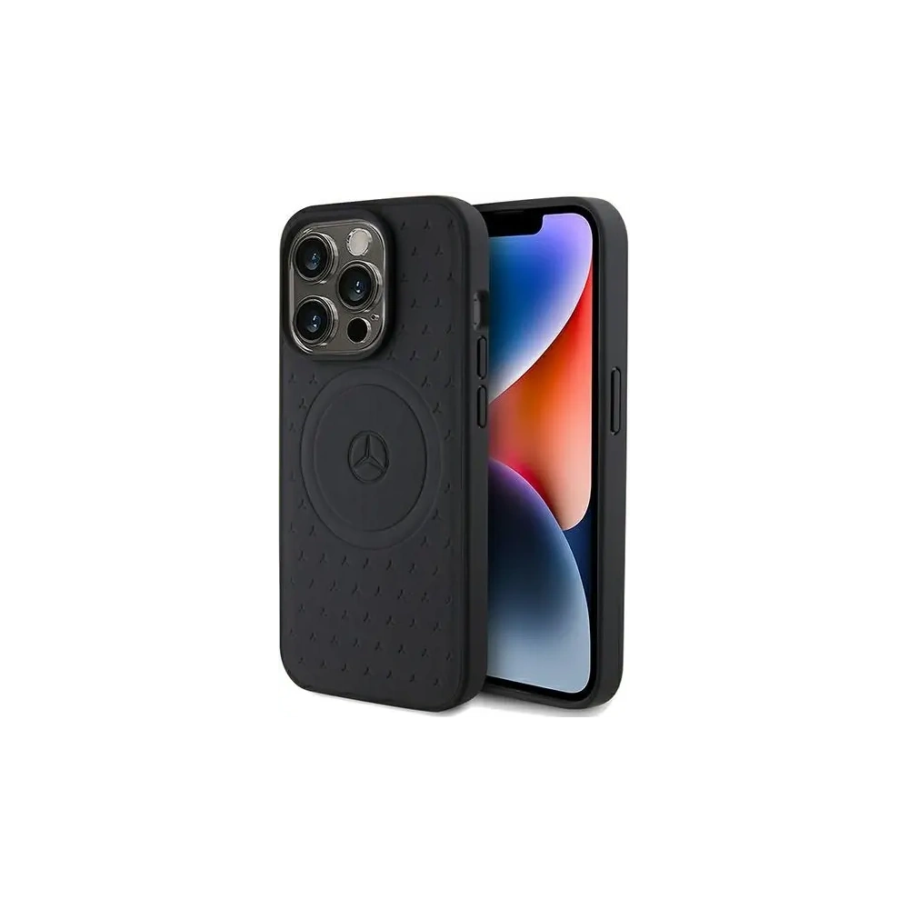 Etui Mercedes MEHMP15L23RGSK Apple iPhone 15 Pro hardcase Star Pattern Leather MagSafe czarny/black