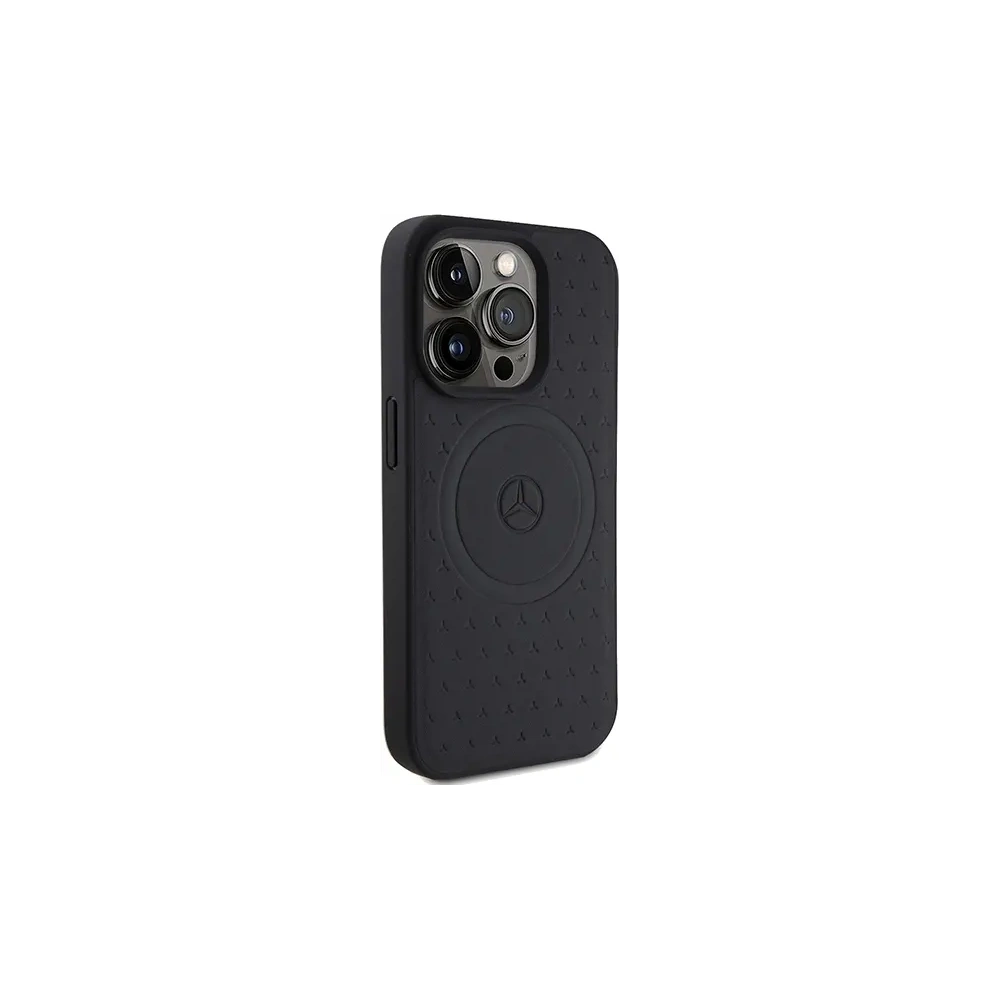 Etui Mercedes MEHMP15L23RGSK Apple iPhone 15 Pro hardcase Star Pattern Leather MagSafe czarny/black