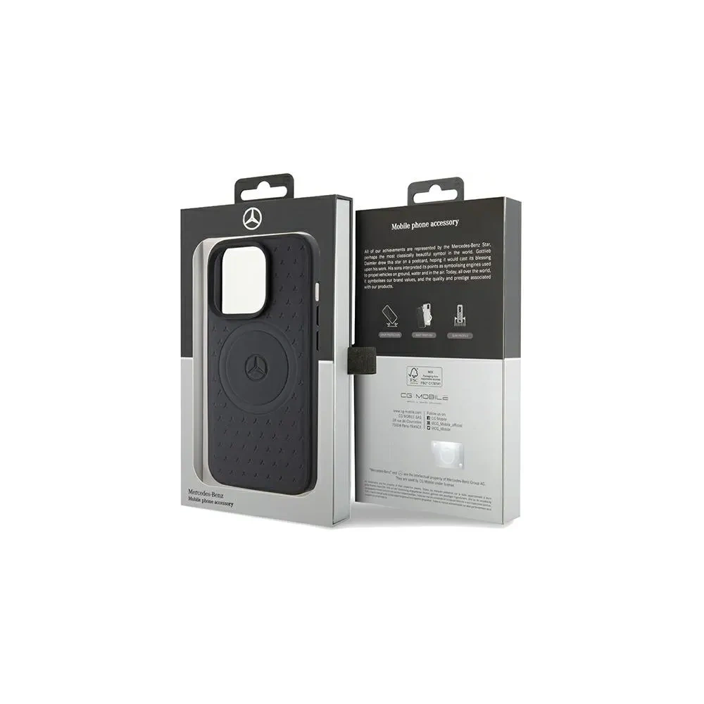Etui Mercedes MEHMP15L23RGSK Apple iPhone 15 Pro hardcase Star Pattern Leather MagSafe czarny/black