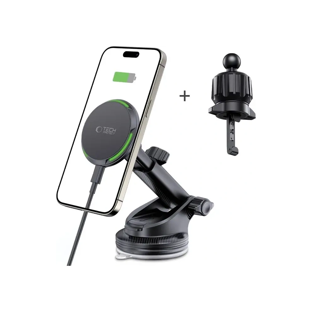 Uchwyt samochodowy Tech-Protect MM15W-V6 Qi2 Magnetic Magsafe Dashboard & Vent Car Mount Wireless Charger 15W Black