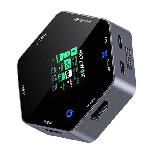 Kup Blitzwolf 8 az 1-ben dokkoló állomás BW-TH16 USB 100W LCD okos kijelző, USB-C 3.1, 2xUSB-A 3.1, USB-C PD 100W, HDMI 4K60hz, TF/SD 3.0, HD 4K@60hz - BLZ628 - {ean13} - Sklep Home Screen