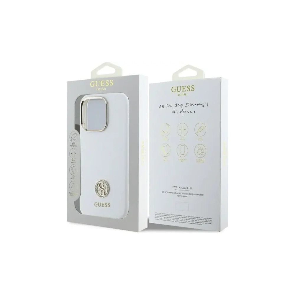 Etui Guess GUHCP16LM4DGPH Apple iPhone 16 Pro hardcase Silicone Logo Strass 4G biały/white