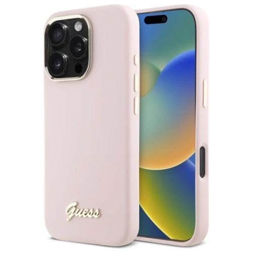 Kup Guess GUHCP16LSMBSLP Apple iPhone 16 Pro husă din silicon cu script metalic logo și cadru roz - GUE4099 - {ean13} - Sklep Home Screen
