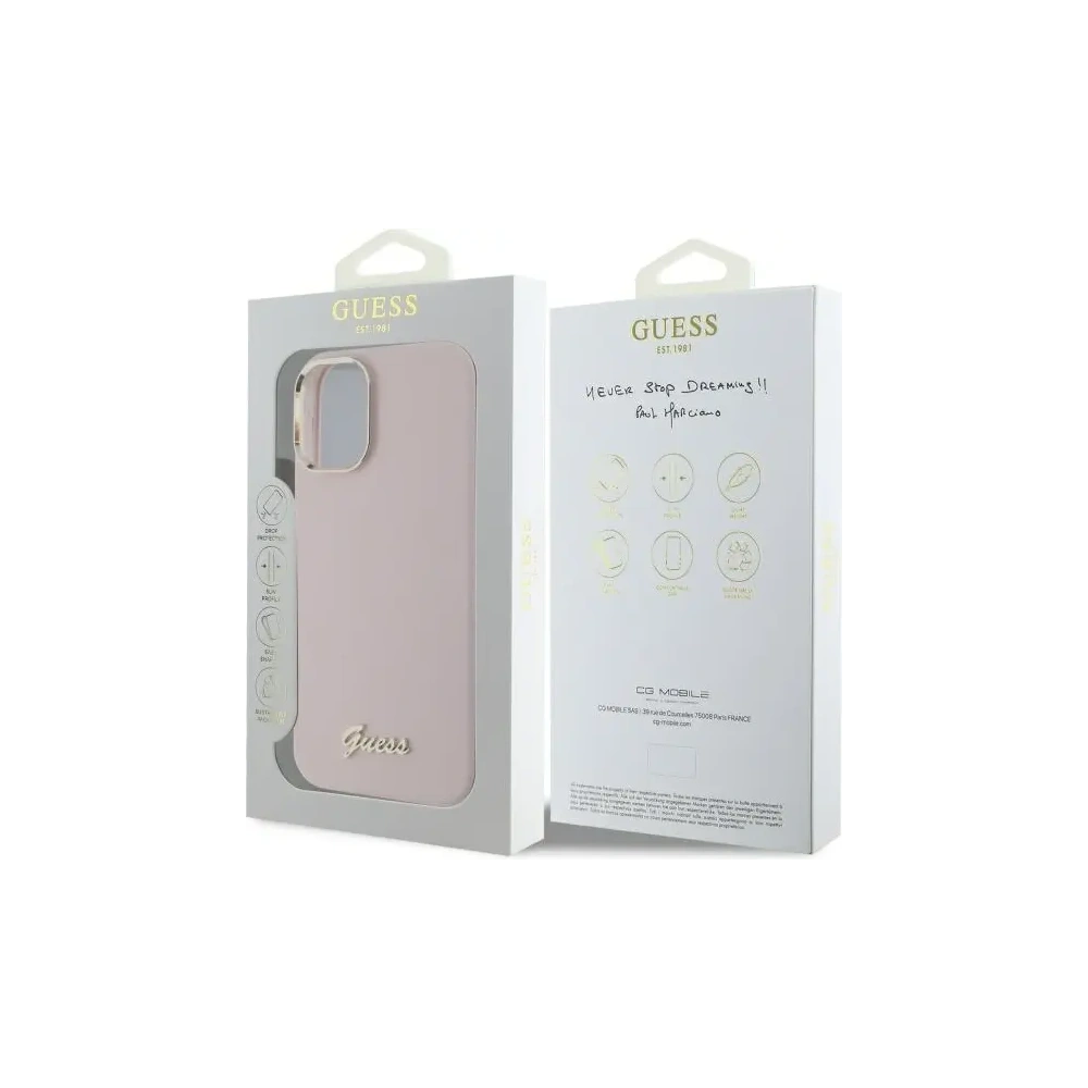 Etui Guess GUHCP16MSMBSLP Apple iPhone 16 Plus hardcase Silicone Script Metal Logo & Frame różowy/pink