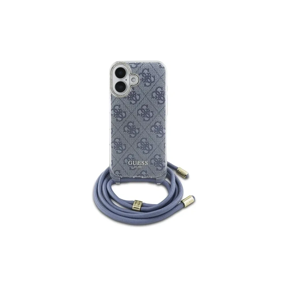 Etui Guess GUHCP16SHC4SEB Apple iPhone 16 hardcase Crossbody Cord 4G Print niebieski/blue