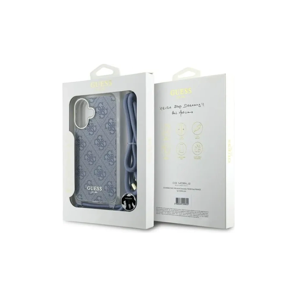 Etui Guess GUHCP16SHC4SEB Apple iPhone 16 hardcase Crossbody Cord 4G Print niebieski/blue