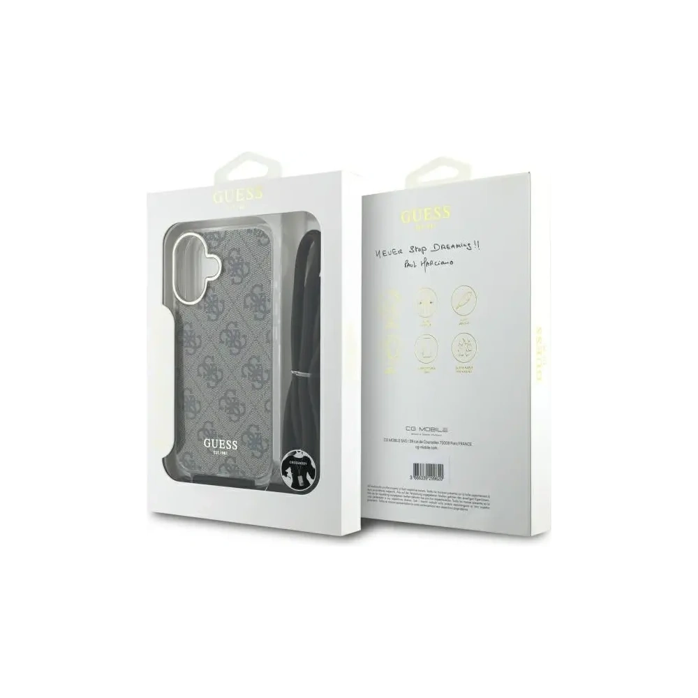 Etui Guess GUHCP16SHC4SEW Apple iPhone 16 hardcase Crossbody Cord 4G Print brązowy/brown