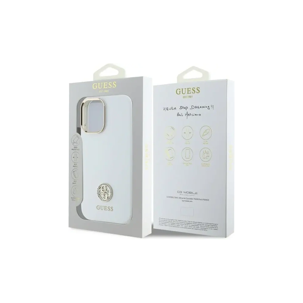 Etui Guess GUHCP16SM4DGPH Apple iPhone 16 hardcase Silicone Logo Strass 4G biały/white