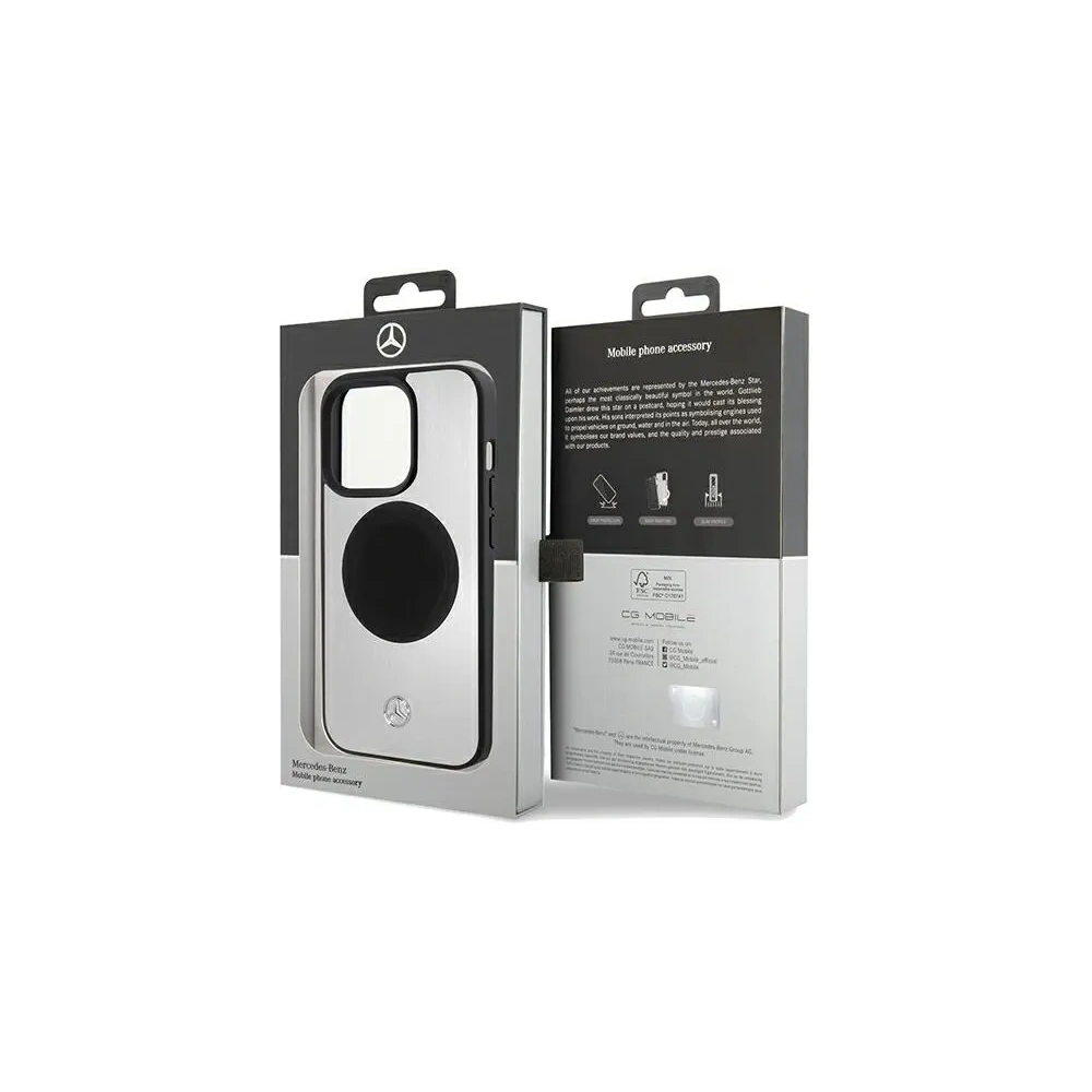 Etui Mercedes MEHMP15X23ACMS Apple iPhone 15 Pro Max hardcase Leather&Alu MagSafe srebrny/silver
