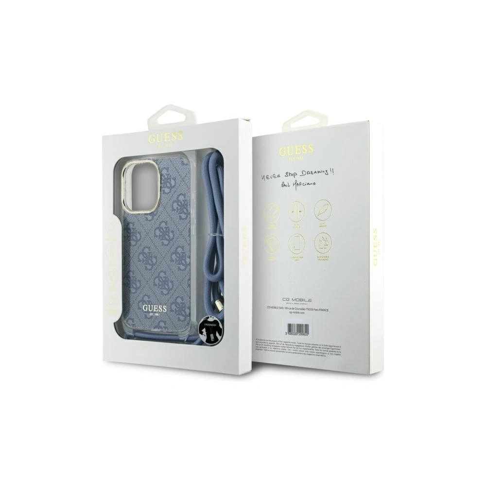 Etui Guess GUHCP16XHC4SEB Apple iPhone 16 Pro Max hardcase Crossbody Cord 4G Print niebieski/blue