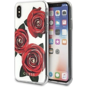 Tok Guess GUHCPXROSTR Apple iPhone X átlátszó kemény tok Flower Desire piros rózsa