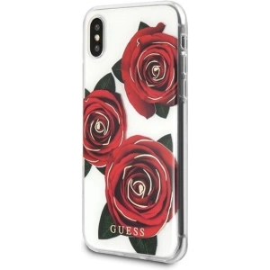 Guess GUHCPXROSTR iPhone X transparent hard case Flower Desire red rose