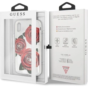 Tok Guess GUHCPXROSTR Apple iPhone X átlátszó kemény tok Flower Desire piros rózsa