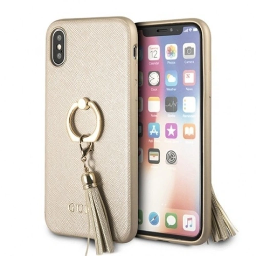 Kup Etui Guess GUHCPXRSSABE Apple iPhone X/XS béžové tvrdé pouzdro Saffiano s kroužkovým stojanem - GUE337BEI - {ean13} - Sklep Home Screen