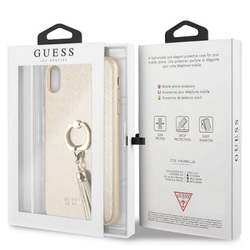 Kup Etui Guess GUHCPXRSSABE Apple iPhone X/XS beige/beżowy hard case Saffiano with ring stand - GUE337BEI - {ean13} - Sklep Home Screen