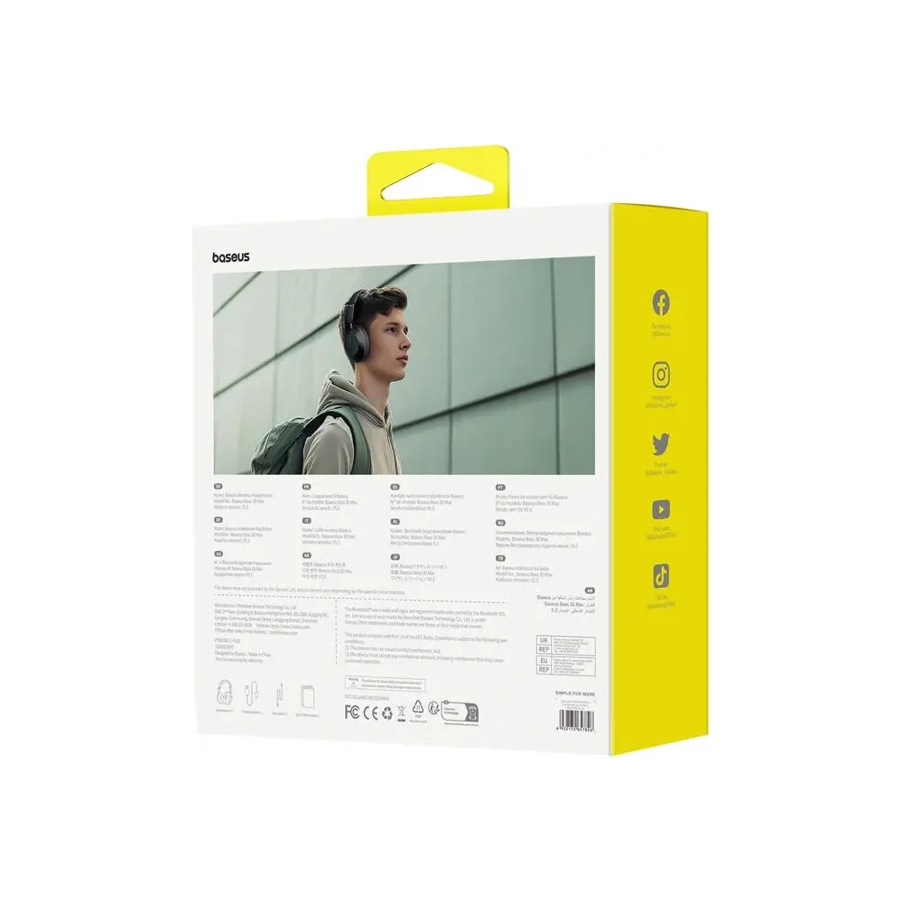 Bezprzewodowe słuchawki nauszne Baseus Bass 30 Max ENC Bluetooth 5.3 (czarny)