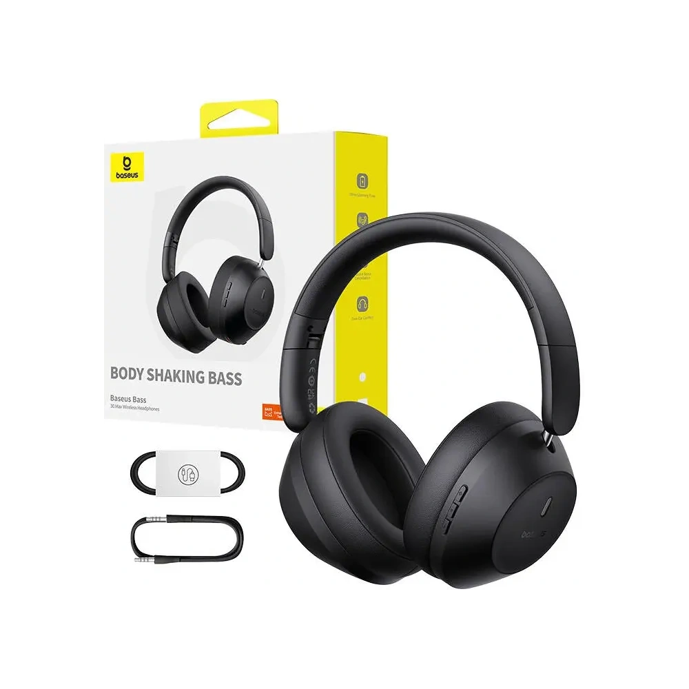 Bezprzewodowe słuchawki nauszne Baseus Bass 30 Max ENC Bluetooth 5.3 (czarny)