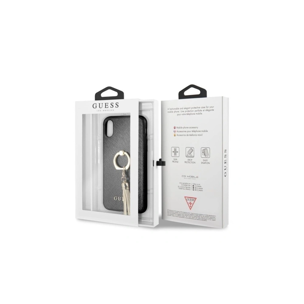 Etui Guess GUHCPXRSSABK Apple iPhone X/XS black/czarny hard case Saffiano with ring stand