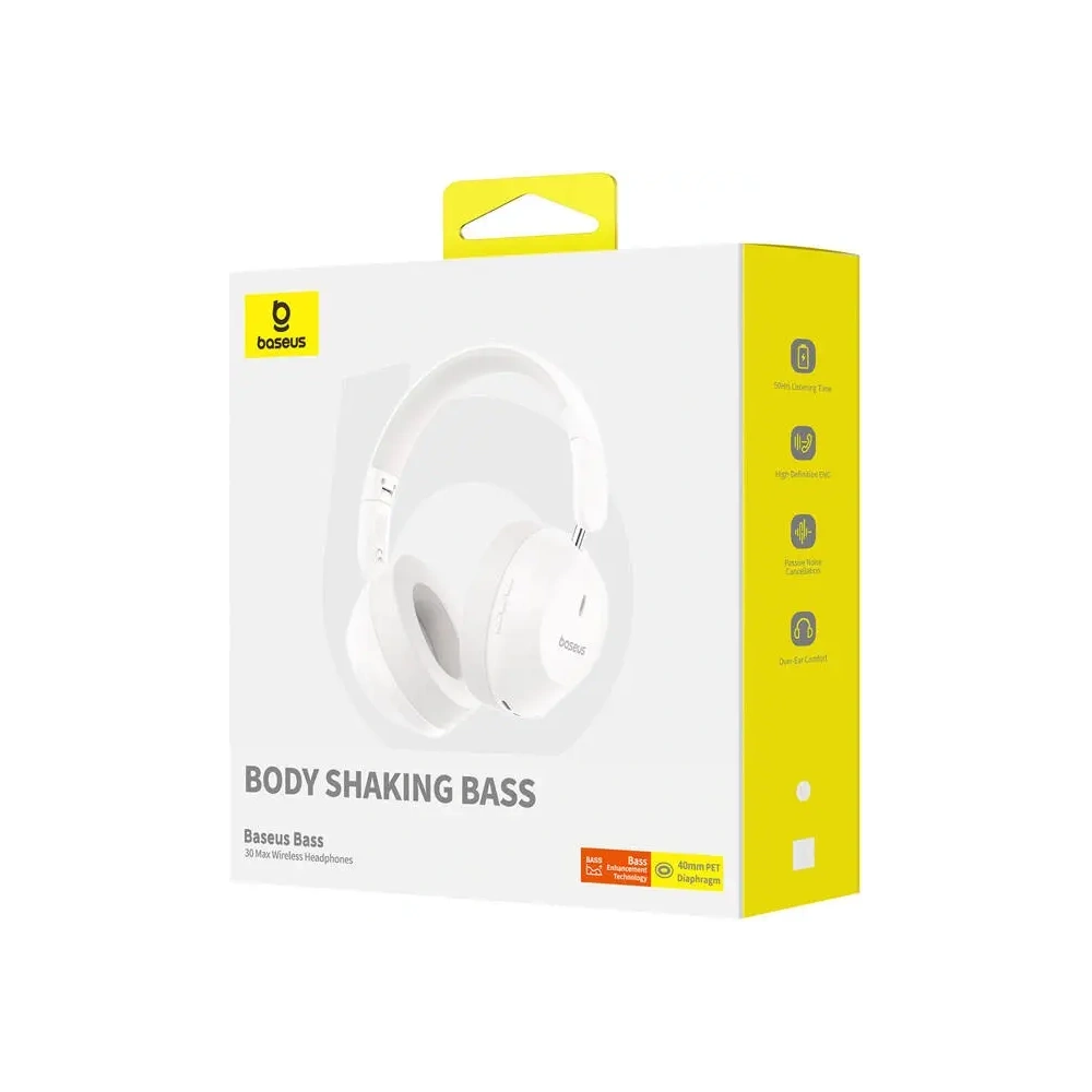 Bezprzewodowe słuchawki nauszne Baseus Boss 30 Max ENC Bluetooth 5.3 (biały)