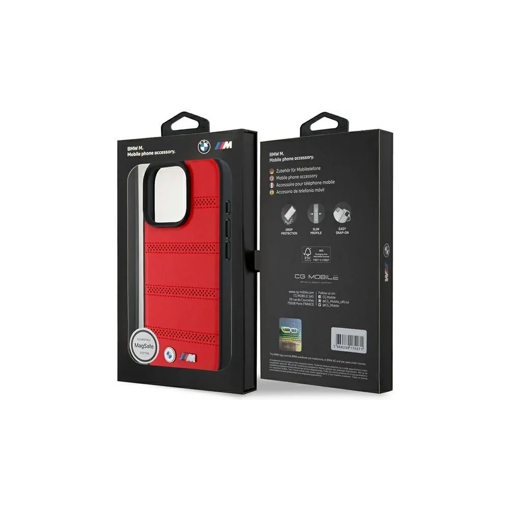 Etui BMW BMHMP16L23PUSPR Apple iPhone 16 Pro hardcase M Perforated And Stitched Line MagSafe czerwony/red