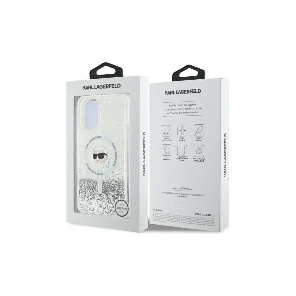 Etui Karl Lagerfeld KLHMP16SLGKISGH Apple iPhone 16 hardcase Liquid Glitter Karl Head MagSafe transparent