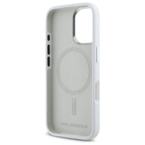 Buy Karl Lagerfeld KLHMP16SSCMKMPCH Apple iPhone 16 hardcase Silicone Initial Metal Logo MagSafe white - KLD21807 - {ean13} - Home Screen Store Europe