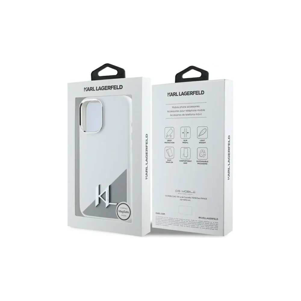 Etui Karl Lagerfeld KLHMP16SSCMKMPCH Apple iPhone 16 hardcase Silicone Initial Metal Logo MagSafe biały/white