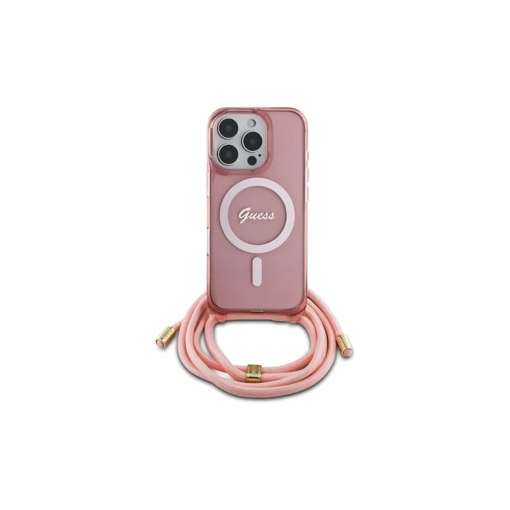 Etui Guess GUHMP16LHCTSGNSP Apple iPhone 16 Pro hardcase Crossbody Cord Script MagSafe różowy/pink
