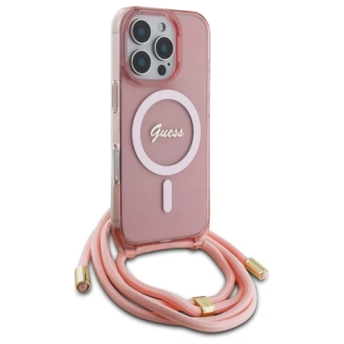 Buy Guess GUHMP16LHCTSGNSP Apple iPhone 16 Pro hardcase Crossbody Cord Script MagSafe pink - GUE4117 - {ean13} - Home Screen Store Europe