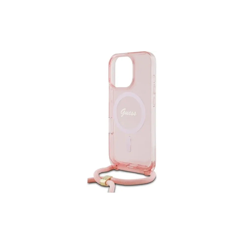 Etui Guess GUHMP16LHCTSGNSP Apple iPhone 16 Pro hardcase Crossbody Cord Script MagSafe różowy/pink