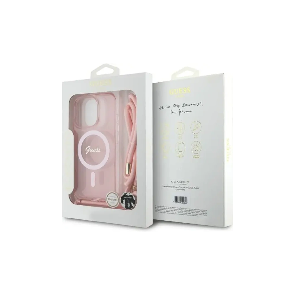 Etui Guess GUHMP16LHCTSGNSP Apple iPhone 16 Pro hardcase Crossbody Cord Script MagSafe różowy/pink