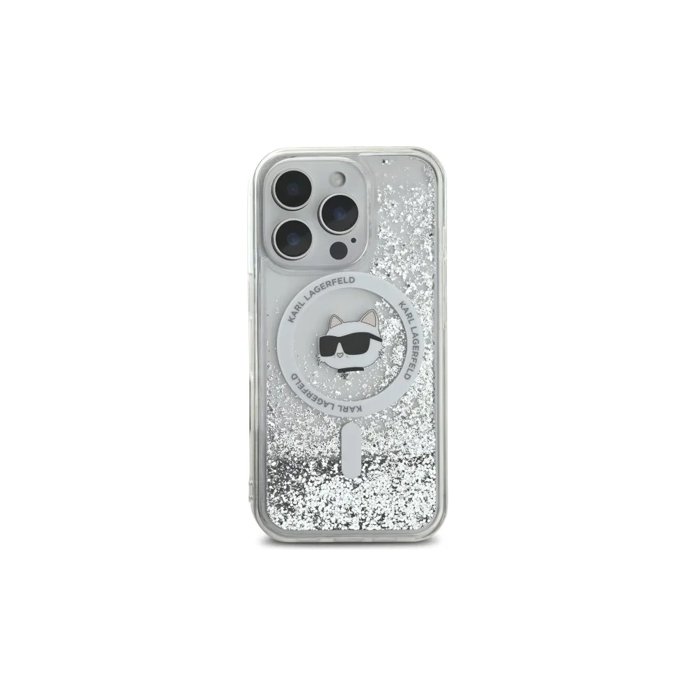 Etui Karl Lagerfeld KLHMP16XLGCHSGH Apple iPhone 16 Pro Max hardcase Liquid Glitter Choupette Head MagSafe transparent
