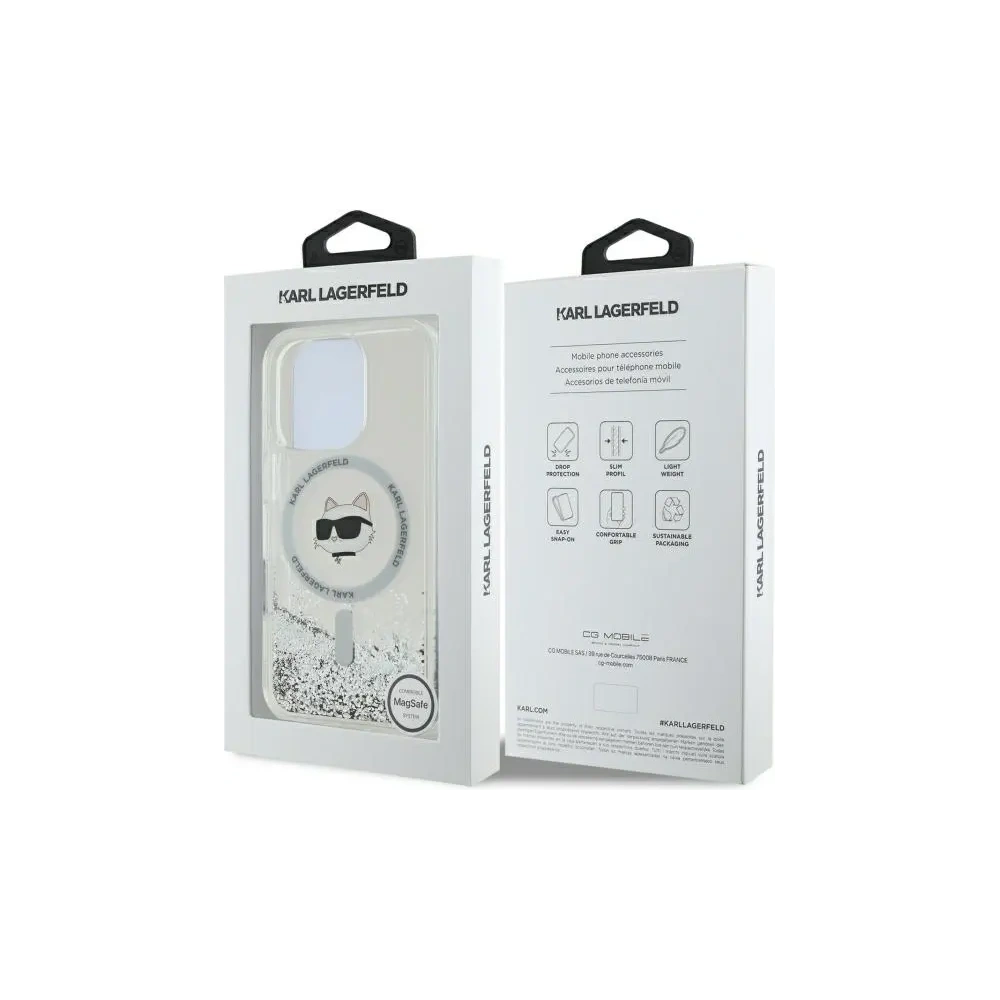 Etui Karl Lagerfeld KLHMP16XLGCHSGH Apple iPhone 16 Pro Max hardcase Liquid Glitter Choupette Head MagSafe transparent