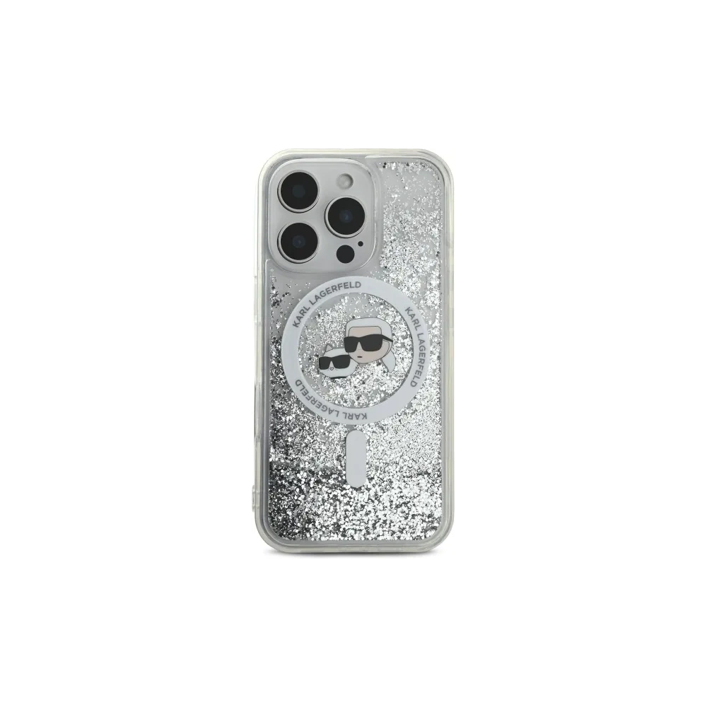 Etui Karl Lagerfeld KLHMP16XLGKCSGH Apple iPhone 16 Pro Max hardcase Liquid Glitter Karl&Choupette Head MagSafe transparent