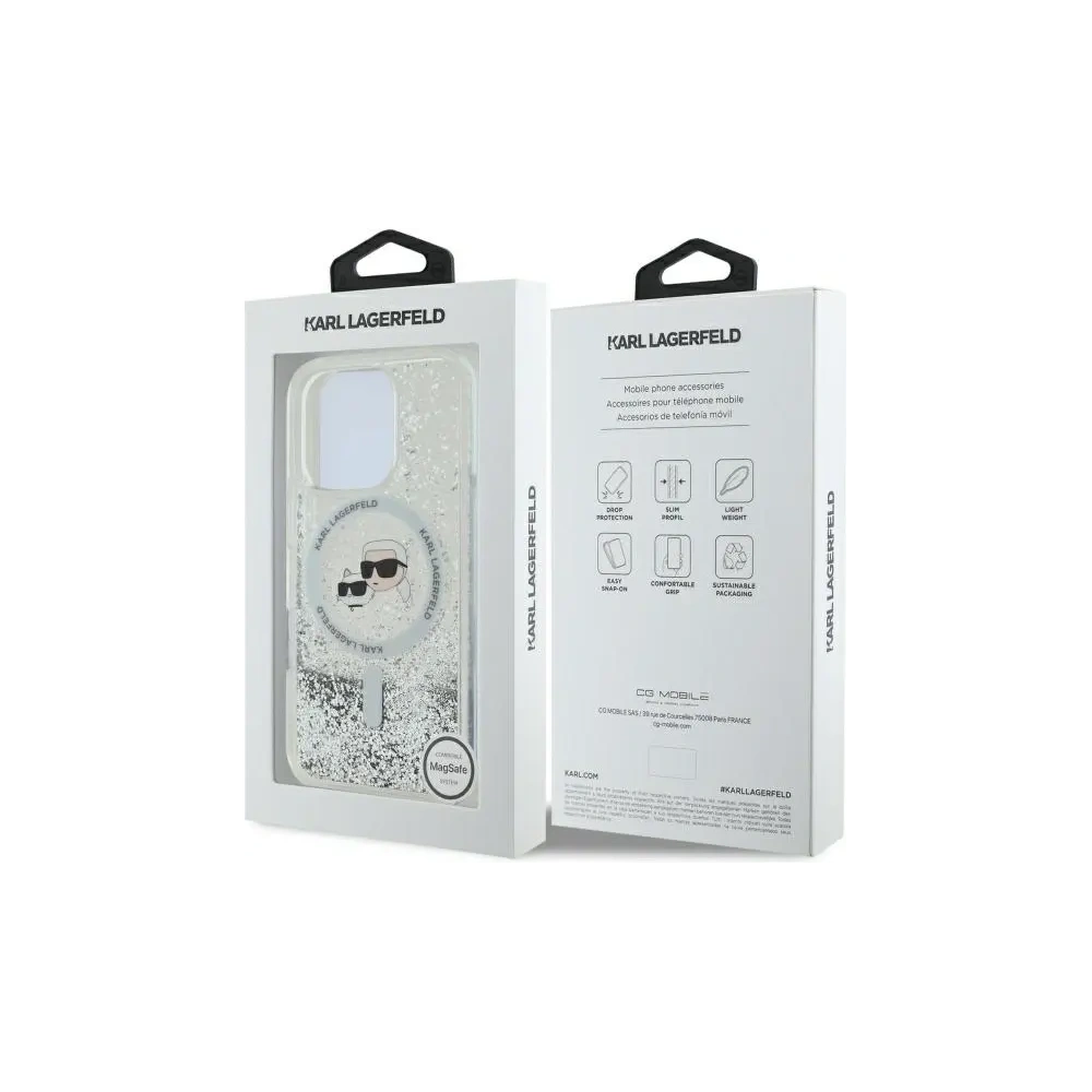 Etui Karl Lagerfeld KLHMP16XLGKCSGH Apple iPhone 16 Pro Max hardcase Liquid Glitter Karl&Choupette Head MagSafe transparent