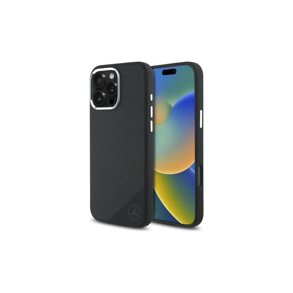 Etui Mercedes MEHMP16L23SUGDK Apple iPhone 16 Pro hardcase Silicone Tonal Logo Wood Pattern MagSafe czarny/black