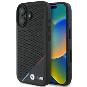 Buy BMW BMHMP16S23PUPDK Apple iPhone 16 hardcase M Perforated Tricolor Line MagSafe black - BMW705 - {ean13} - Home Screen Store Europe
