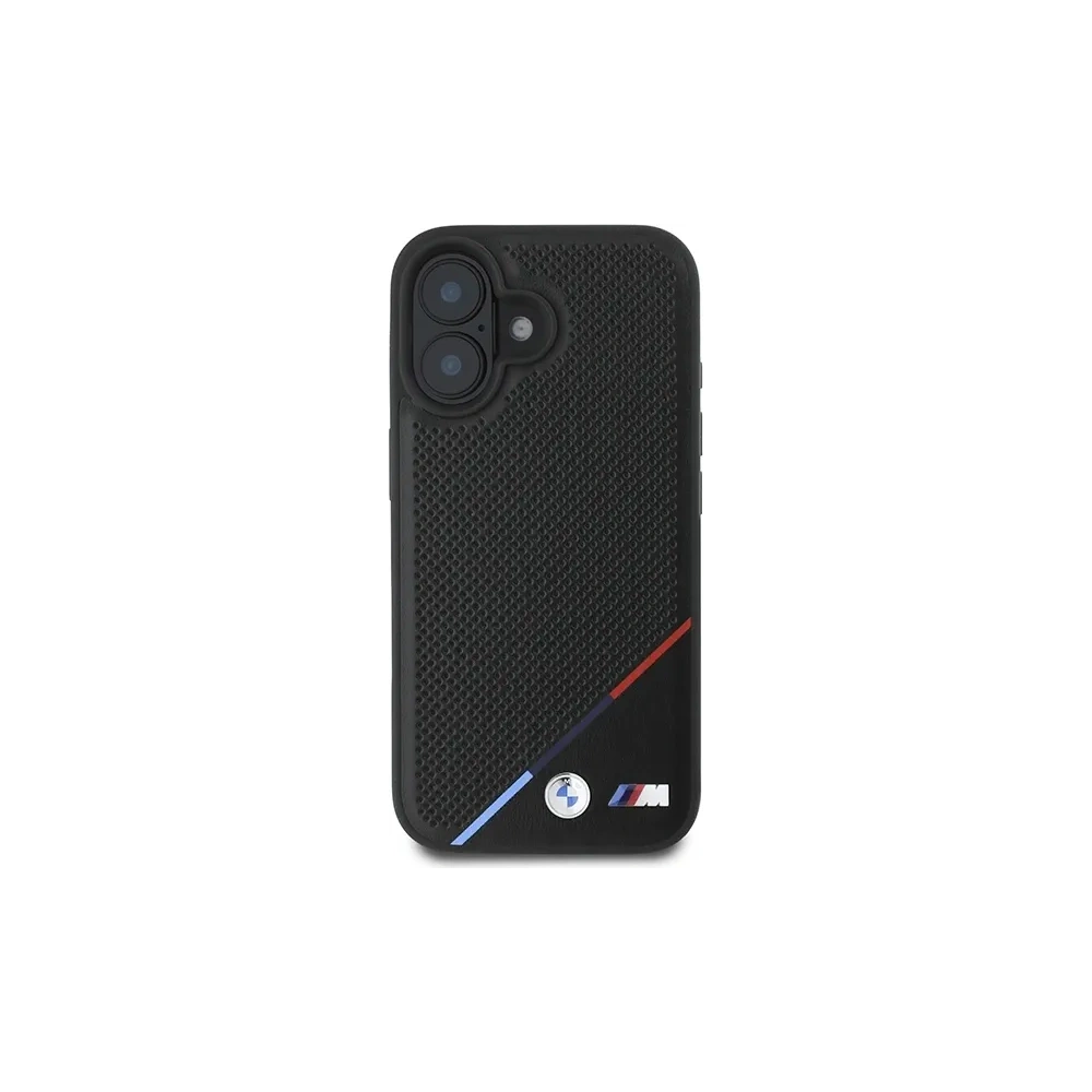 Etui BMW BMHMP16S23PUPDK Apple iPhone 16 hardcase M Perforated Tricolor Line MagSafe czarny/black