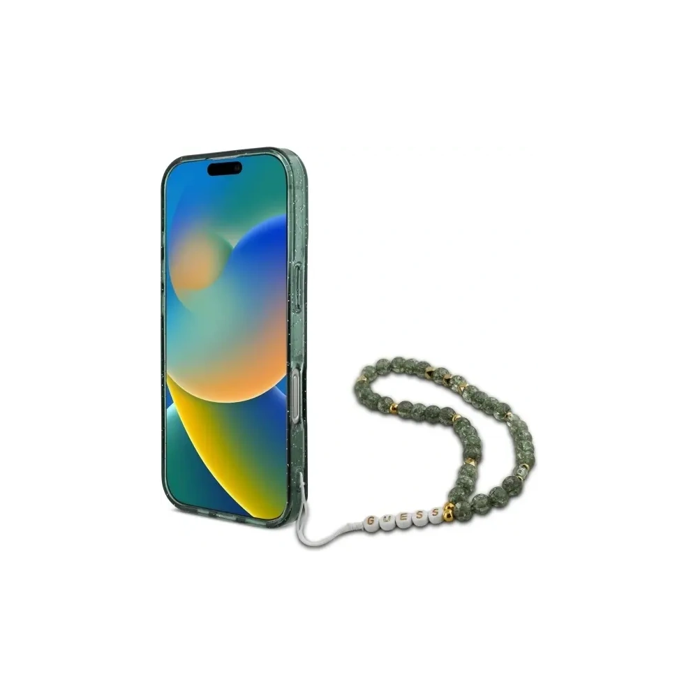 Etui Guess GUHMP16LHGCRELSA Apple iPhone 16 Pro hardcase IML Glitter With Pearl Strap MagSafe zielony/green