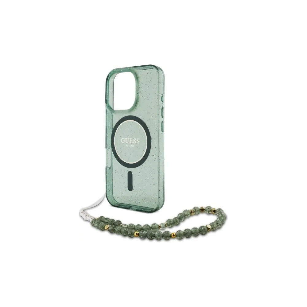 Etui Guess GUHMP16LHGCRELSA Apple iPhone 16 Pro hardcase IML Glitter With Pearl Strap MagSafe zielony/green