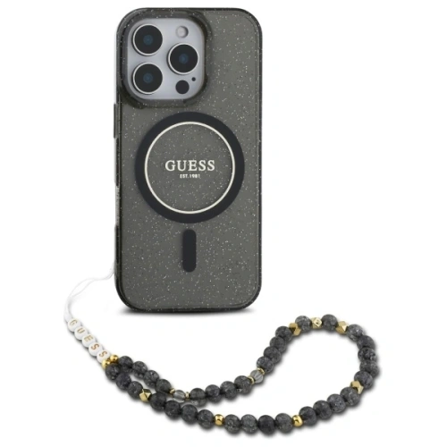 Buy Guess GUHMP16LHGCRELSK Apple iPhone 16 Pro hardcase IML Glitter With Pearl Strap MagSafe black - GUE4122 - {ean13} - Home Screen Store Europe