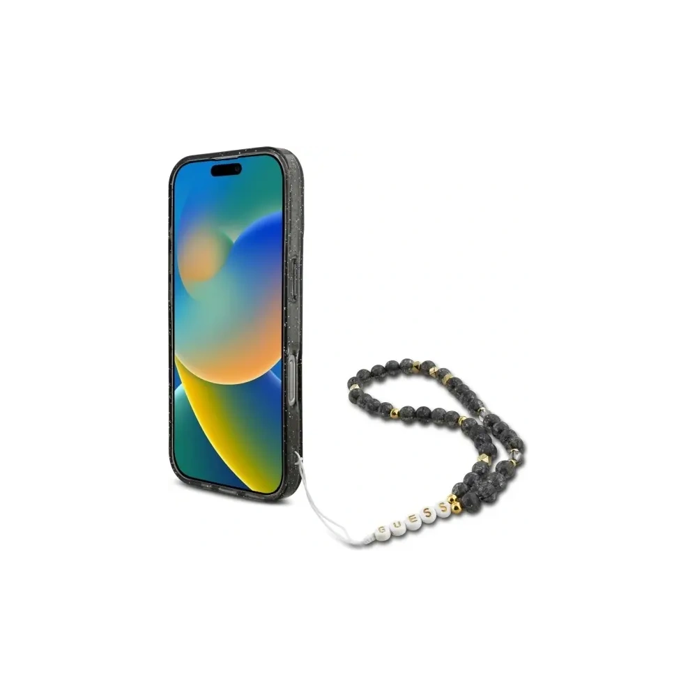 Etui Guess GUHMP16LHGCRELSK Apple iPhone 16 Pro hardcase IML Glitter With Pearl Strap MagSafe czarny/czarny