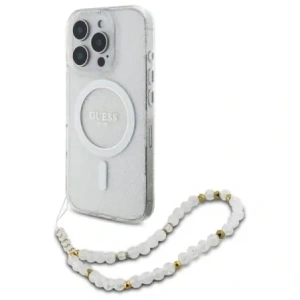 Buy Guess GUHMP16LHGCRELST Apple iPhone 16 Pro hardcase IML Glitter With Pearl Strap MagSafe transparent - GUE4123 - {ean13} - Home Screen Store Europe