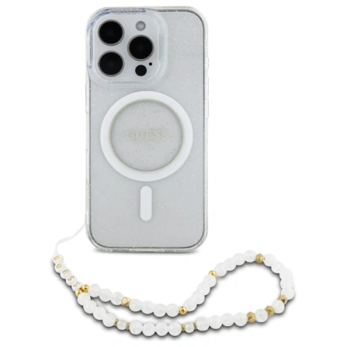 Buy Guess GUHMP16LHGCRELST Apple iPhone 16 Pro hardcase IML Glitter With Pearl Strap MagSafe transparent - GUE4123 - {ean13} - Home Screen Store Europe