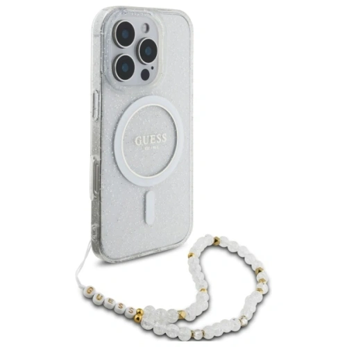 Buy Guess GUHMP16LHGCRELST Apple iPhone 16 Pro hardcase IML Glitter With Pearl Strap MagSafe transparent - GUE4123 - {ean13} - Home Screen Store Europe