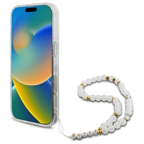 Buy Guess GUHMP16LHGCRELST Apple iPhone 16 Pro hardcase IML Glitter With Pearl Strap MagSafe transparent - GUE4123 - {ean13} - Home Screen Store Europe