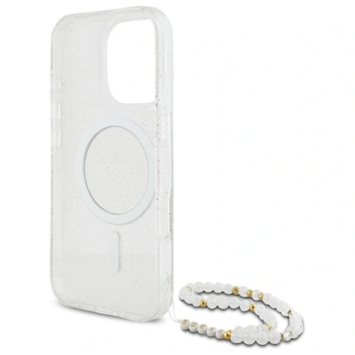 Buy Guess GUHMP16LHGCRELST Apple iPhone 16 Pro hardcase IML Glitter With Pearl Strap MagSafe transparent - GUE4123 - {ean13} - Home Screen Store Europe